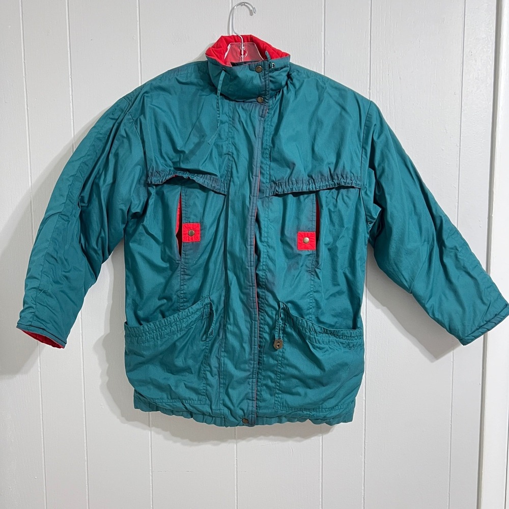 Rock Creek Trading Co Jacket Teal Red Lined Zip Front Pockets Medium VTG